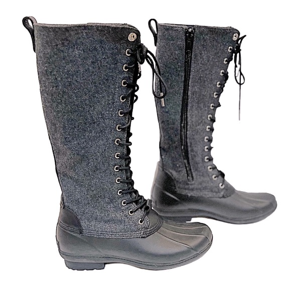 Michael Kors Easton Flannel and Rubber Tall Rain Boot, Black / Gray, Size 7 - Picture 2 of 11